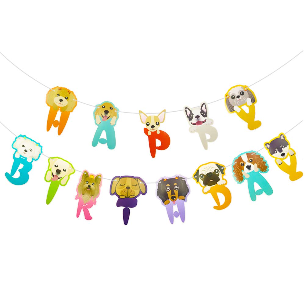 RainPeach Dog Happy Birthday Banner, Puppy Birthday Party Garland Bunting Decoration