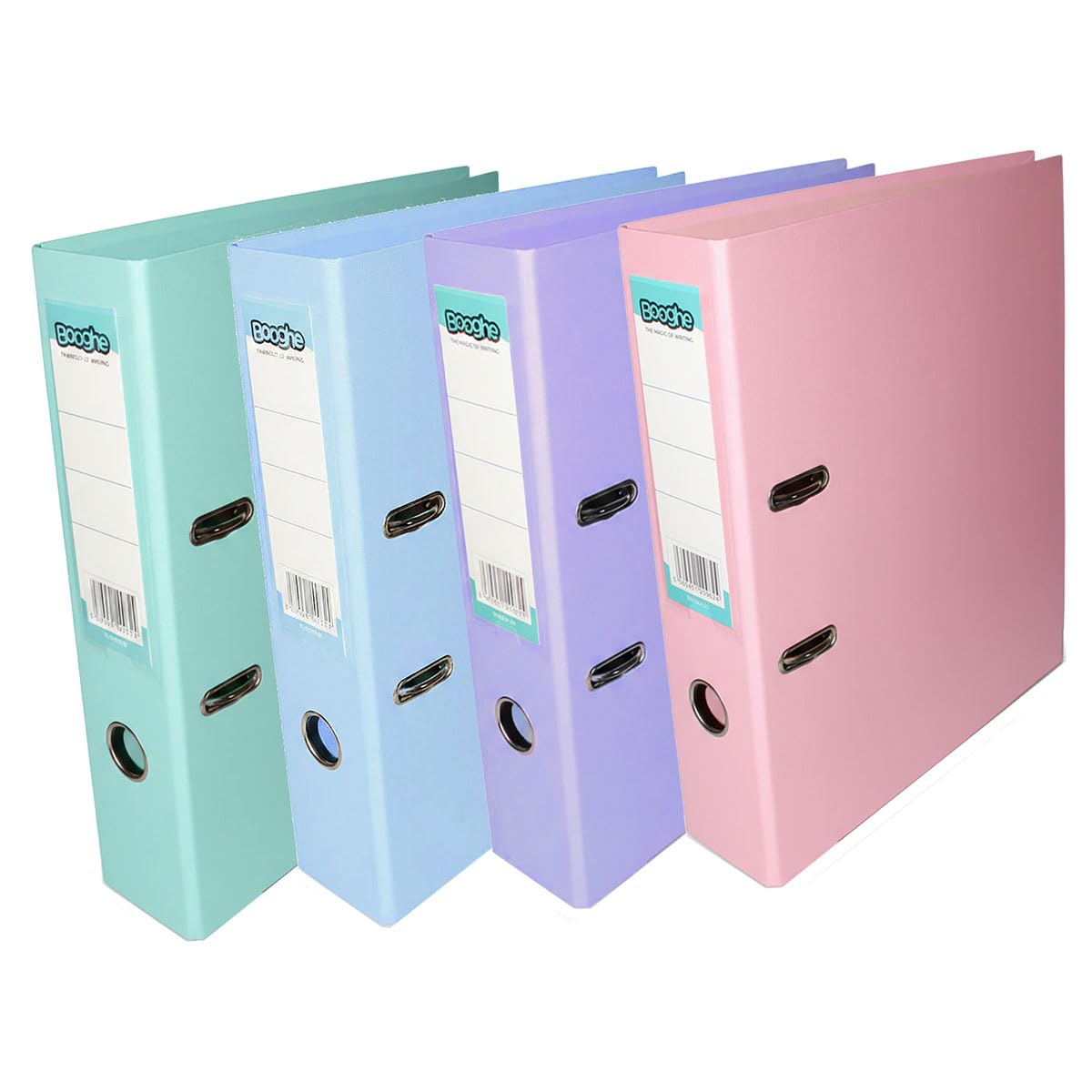 Booghe A4 Lever Arch File with Protector – Single, 4 or 10 Pack – Sky Blue, Pink, Lavender, Aqua – Heavy Duty Office Filing & School Binders (4, Assorted)