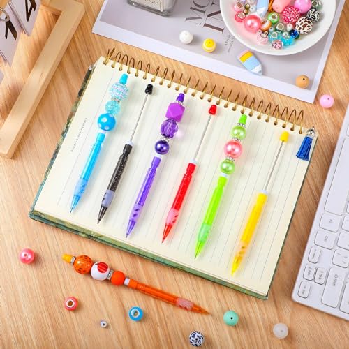 Dinifee 32 Pcs Beadable Mechanical Pencil Back to School Pens Mini Drawing Beadable Pencil Pencils with Silicone Hand Guard for Writing Drawing Sketching DIY Crafting