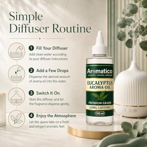 Image of AROMATICO Pure Eucalyptus Aroma Diffuser Oil with Long-Lasting Fragrance for Homes, Offices & Showrooms | Ideal for Diffusers, Reed Diffusers, Air-Purifiers & Candles 100 ml