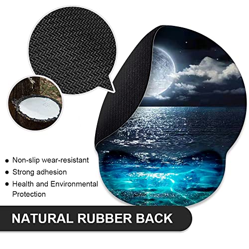 Moon And Blue Ocean Mouse Pad With Wrist Rest Support,Cute Custom Gaming Made Non Slip Rubber Base Mousepad, Ergonomic Mouse Wrist Rest Pad Computer Laptop Mousepad … (Ocean And Moon) #TOP5