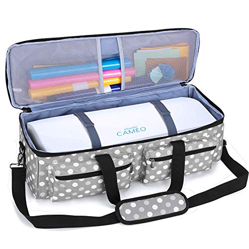 Luxja Bag for Silhouette Cameo 3, Carrying Case for Cutting Machine and Accessories, Compatible with Cricut Explore Air (Air2), Cricut Maker and Silhouette Cameo 4, Gray Dots