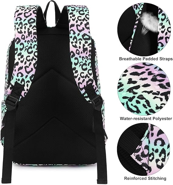 Image of ShopyVid 17-In School Bag for Girls with Lunch bag /school bag for girls 10 years /school bag for girls kids for 5-7 year(Multi Leopard)