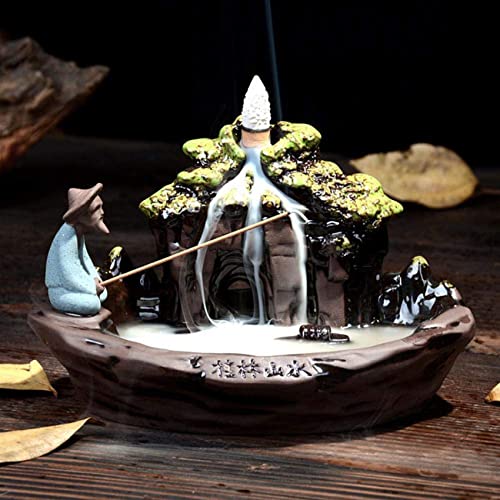 YYW AlenX Landscape Backflow Incense Holder, Home Incense Burner 10PCs Backflow Incense, Ceramic Incense Holder Incense Burner