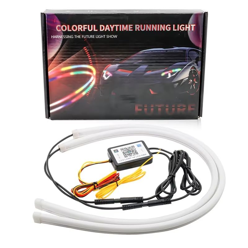 Image of BKN 12V Colorful Daytime Running Light 60cm Remote APP Control Flexible Car Decorative DRL Turn Signal Light Brake Flow Multi-Mode Magic Color Flow Guide Compatible with SUVs, Cars, Trucks
