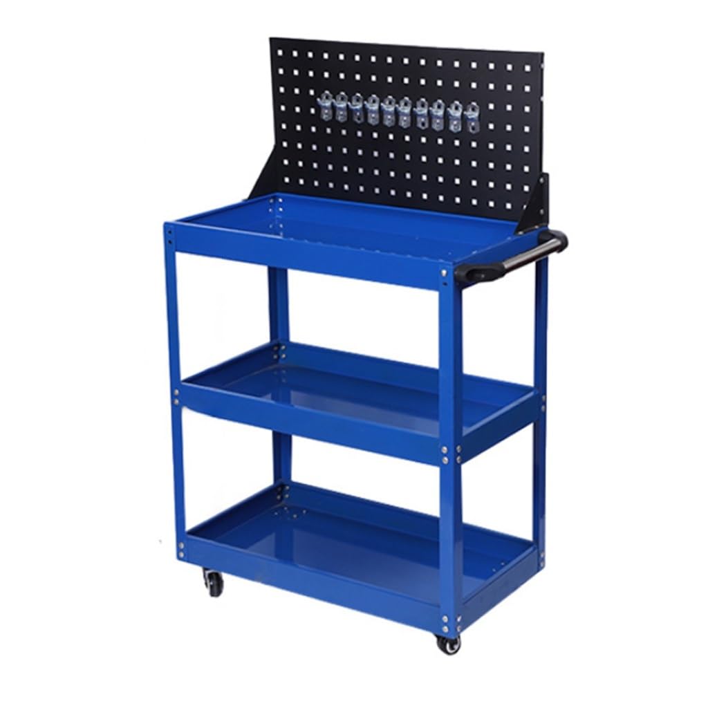 Carrello portautensili a 3 livelli su ruote, in metallo, per officina e garage, resistente, blu con facile mobilità