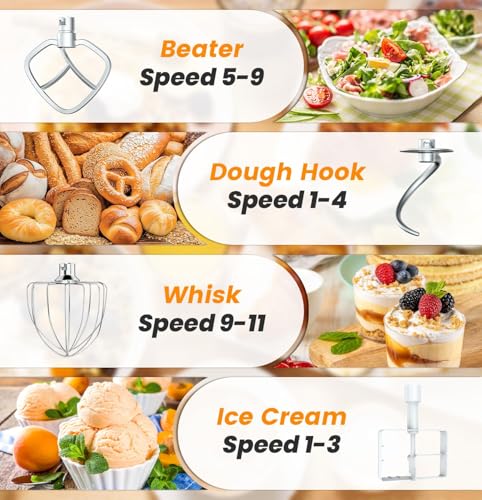 Image of Stand Mixer Set, 6QT Kitchen Mixer with LED Touchscreen, 11-Speed Tilt-Head Mixer with Timer, 4 Preset Menus, Stainless Steel Bowl, Dough Hook, Whisk, Beater,Plus 2QT Ice Cream Maker Attachment