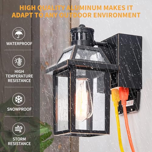 Image of Yisuro Porch Lights with GFCI Outlet, Dusk to Dawn Motion Sensor Outdoor Light, 3 Lighting Modes Exterior Fixture, Outside for House Front Door Patio Garage(2 Pack Black)