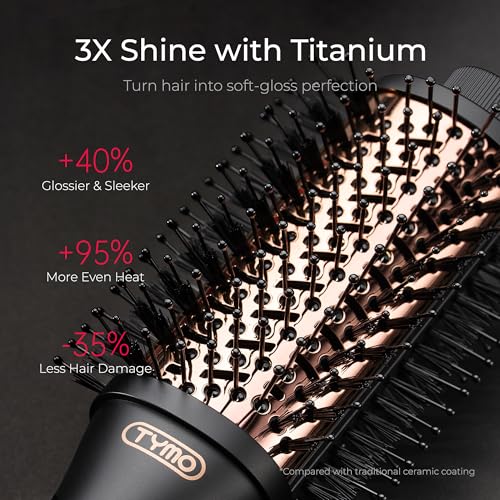Image of TYMO Hair Dryer Brush Blow Dryer Brush in One, 4 in 1 Ionic Hairdryer and Styler Volumizer with Oval Titanium Barrel, Hot Air Straightener for Smooth Frizz-Free Blowout, Gold, 2 Inch