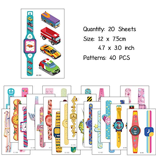image for Aster 40 PCS Cartoon Watch Assorted Temporary Tattoos For Children Gir