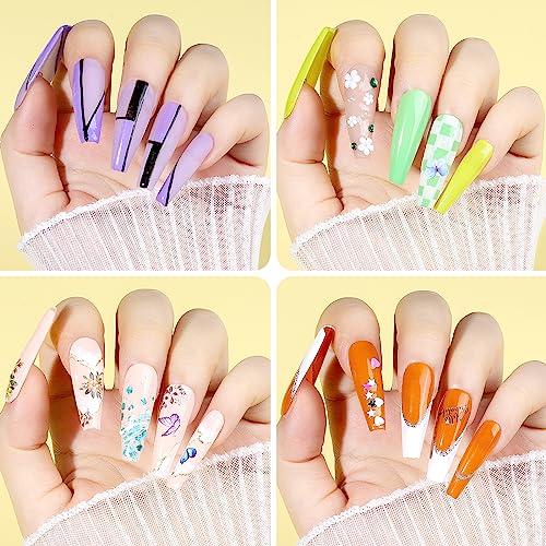 Teenitor Press On Nail Kit - Clear Coffin Nail Tips, Art Brushes, Dotting Pen, Glitter, Stickers & Rhinestones