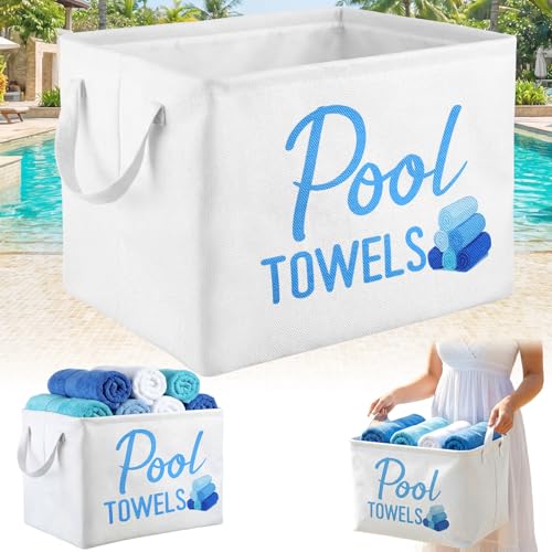 Yungyan Pool Towel Storage Basket Bin and Organizer Large Pool Towel Storage Basket Waterproof Canvas Cube with Handle Shower Gift for Outdoor Summer Seaside Home Clothes Books Toys Organization
