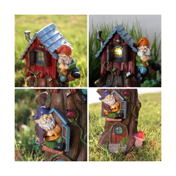 TERESA'S COLLECTIONS 37.5cm Großer Solar Gartenfigur Baum Feenhaus mit