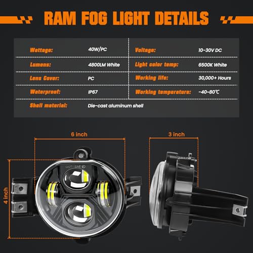 Image of Upgraded LED Fog Lights Assembly Fits for 2002-2008 Dodge Ram 1500