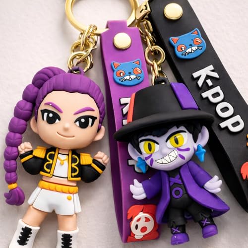 Image of Wanna Party Set of 2 Kpop Demon Hunters Cartoon Keychains for Boys and Girls, Cute Backpack Key Chain Accessories Wristlet chain Return Gift Items for Boys & Girls