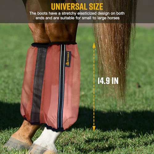 Image of Fly Boots for Horses Set of 4,Universal Size Fine Mesh Horse Fly Boots with Built-in Metal Support,Fly Leggings for Horses with Fleece Trimming and Reflective Webbing (Orange)