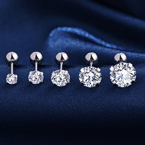 Cubic Zirconia Hypoallergenic Stud Earrings For Women Men Girls Statement Cartilage Fashion Surgical Steel Helix Earrings 5 Pairs #TOP7