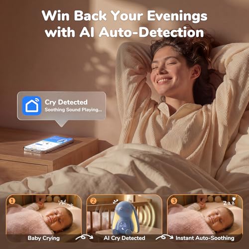Mom's Choice Awards丨Bunny White Noise Sound Machine Baby for Sleep- AI Cry Detection, 100 Soothing Sounds, Full APP Access Included, Newborn Baby Boy Gifts, Night Light & Sleep Trainer, New Mom Gift