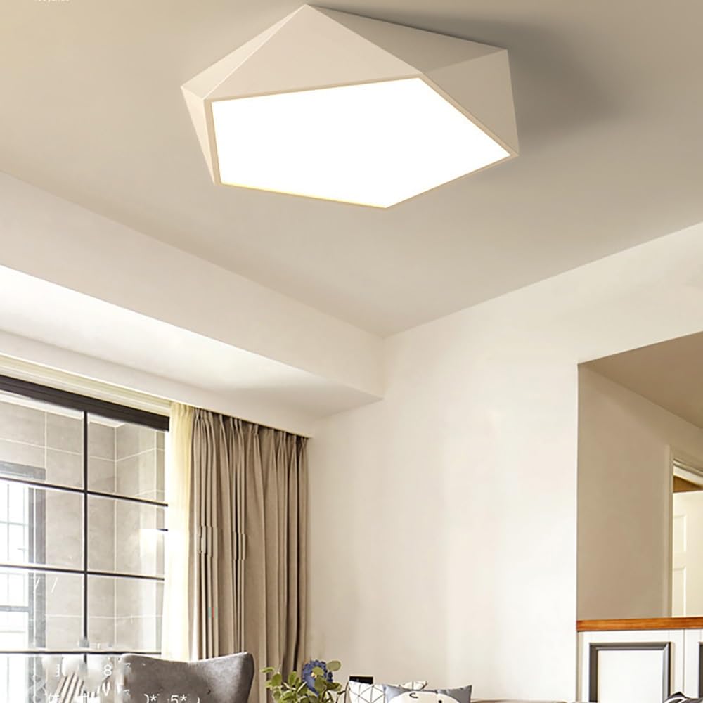 Nowoczesna Geometryczna Lampy Sufitowa LED, Plafon Wielokątny Skandynawski Kremowy Ściemnialny Oświetlenie Sufitowe Sypialnia Gabinet(White(Stepless),52cm/20.47in)