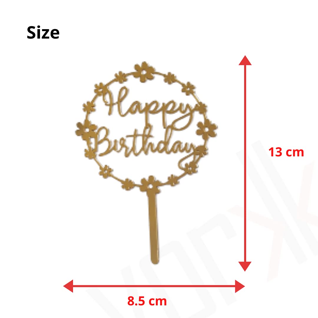Yorkker Cake Toppers (Happy Birthday & Happy Anniversary) Golden Acrylic Cake Toppers for Kids Boy's Girls Adult Birthday Cake Decoration Supplies/Cake Accessories 5 Pcs Large 3
