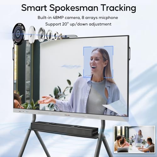 Image of 75 inch Smart Board 4K UHD Smartboard with 48MP AI-Tracking Camera, 100W Soundbar, Interactive Digital Whiteboard for Classroom Home Office, Android 14 8+128GB (Wall Mount Included)