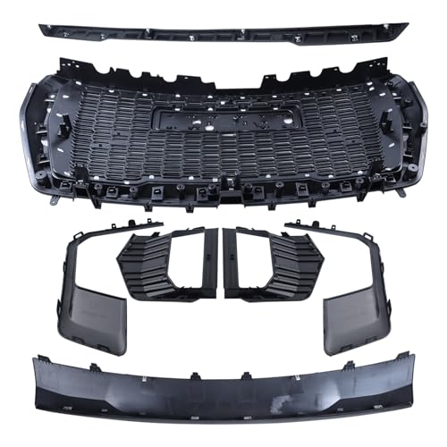Image of Grille Set 8pcs Compatible with 2021-2024 GMC Yukon /Yukon XL Denali Front Upper Grill Upper Lower Hood Molding Trim Camera bracket Fog Light Bezel Fog Light Covers Gloss Black Kit
