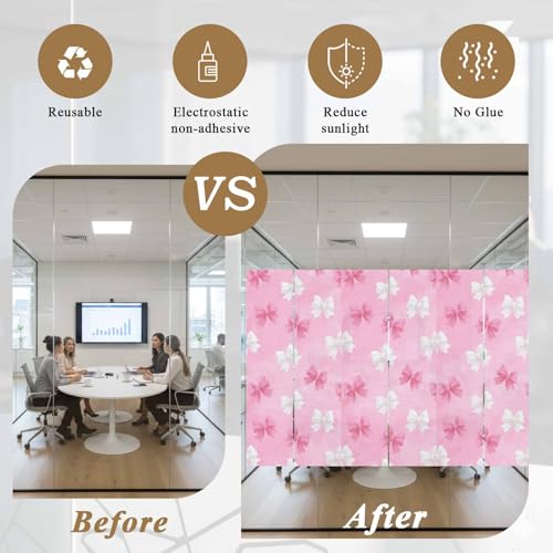 Película decorativa para ventana con lazo rosa y blanco miniatura 5