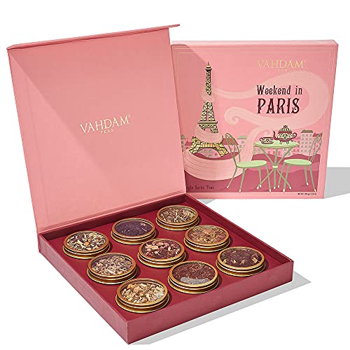 VAHDAM, Weekend in Paris Tea Gift Set | 9 Assorted Herbal Teas, Chai Teas & Black Teas in a Travel Edition Gift Box| 100% Natural Ingredients | Luxury Gift for Women | Tea Gifts