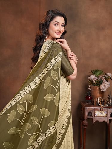Image of Garden Vareli Floral Booti Print Crepe Saree With Unstitched Blouse Piece