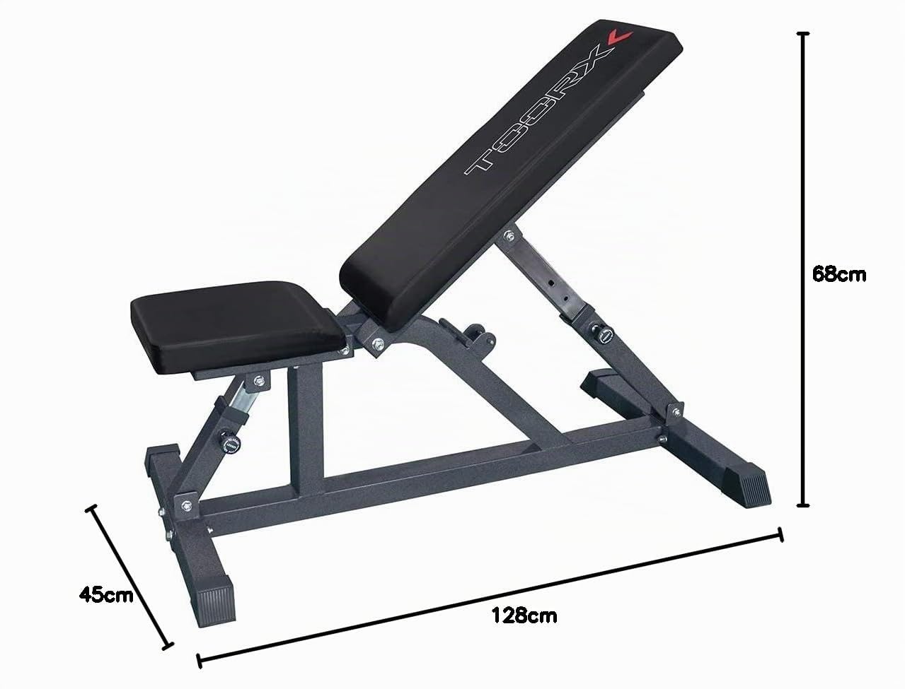 TOORX 85 PANCA ALLENAMENTO - Regolazione/Inclinazione schienale su 7 livelli (0-90°) - sedile regolabile su 4 livelli (0-36°)