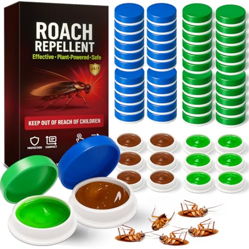 72 Pack Roach Bait Indoor Infestation, Powerful Attraction Cockroach Bait Gel Stations, Quick Kill...