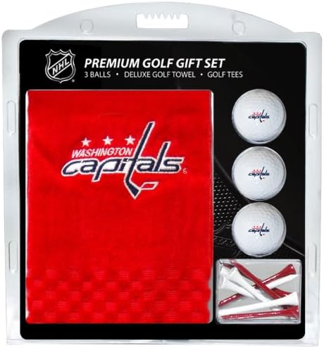 Team Golf NHL Washington Capitals Embroidered Golf Towel, 3 Golf Ball, and Golf Tee Set Gift Set Embroidered Golf Towel, 3 Golf Balls, and 14 Golf Tees 2-3/4" Regulation, Tri-Fold Towel 16" x 22" & 100% Cotton