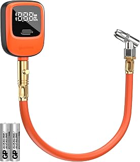 ETENWOLF T600 Digital Tire Pressure Gauge 0-250 PSI ±1% Accuracy ANSI B40.7 2A, 360° Rotating Nozzle, Rubber Hose, AA Batteries