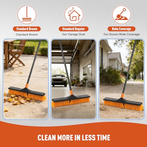 Image of CLEANHOME 24 inch Push Broom Brush Outdoor for Shop, Deck, Garage, Concrete