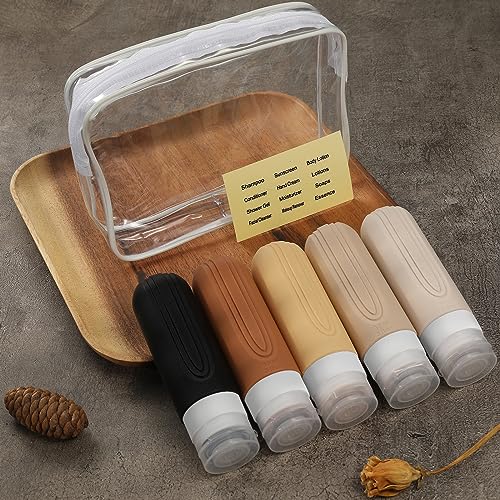 Image of Travel Bottles for Toiletries, 5 Pack TSA Approved Travel Size Containers, 3oz Leak Proof Refillable Travel Accessories for Shampoo Conditioner, BPA Free Travel Bottles with Toiletry Bag