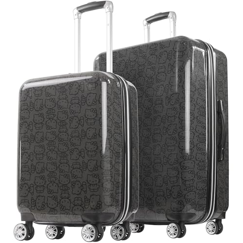 Concept One Hello Kitty 2 Piece Rolling Luggage, Hardside Suitcase with Spinner Wheels, 21 and 29 Inch, Black