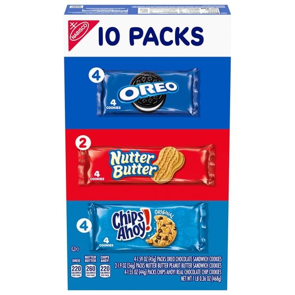  Nabisco Cookie Variety Pack - OREO, Nutter Butter, CHIPS AHOY! Snacks for Kids and Adults at Home or On-the-Go - 10 Pac
