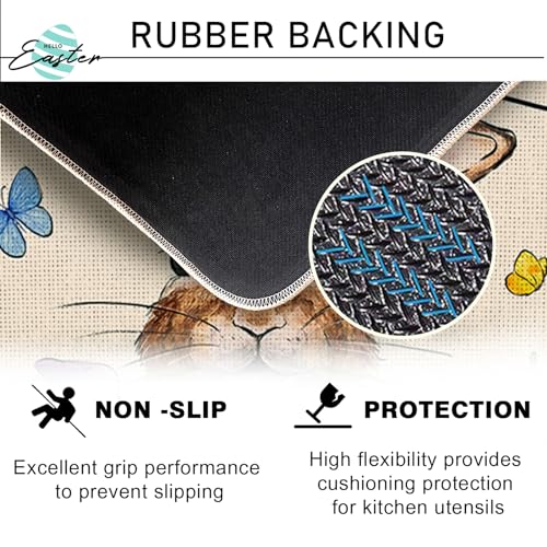 Welcome Easter Bunny Rabbit Decorative Front Door Mat Floral Flowers Doormat Indoor Outdoor Tulip Daisy Non Slip Floor Entryway Rug Spring Holiday Home Kitchen Decoration 17×29 Inch