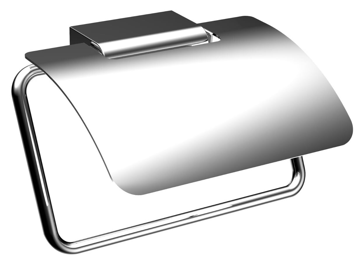 EMCO Flow Toilettenpapierhalter zur Wandmontage, markanter Papierhalter mit Deckel, hochwertige WC Papier Halterung aus Metall, Chrom