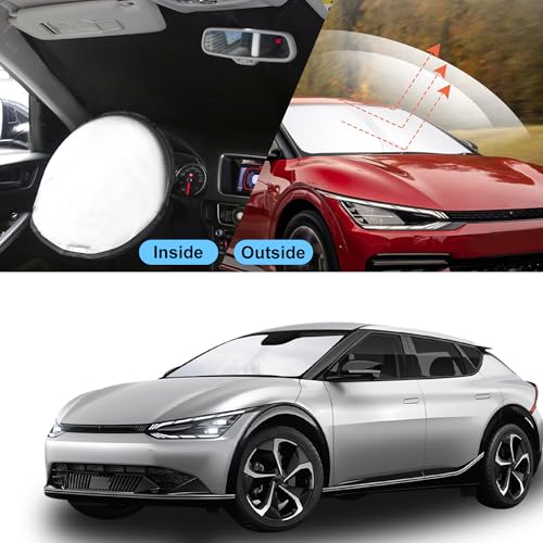 Image of YYCKE Windshield Sun Shade Accessories Compatible with 2022 2023 2024 2025 EV6 for Kia Foldable Sunshade Sun Visor Blocks UV