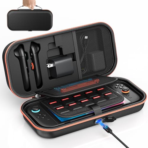 [Charge inside] Carrying Case for Nintendo Switch 2 2025 / Switch OLED / Switch with Adapter and Joy-Con Storage, Travel Case for Switch 2 Console with 22 Game Card Storage, Carbon Black