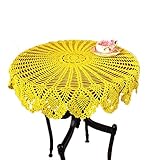 Laivigo New Handmade Crochet Lace Round Table Cloth Doilies Doily,31 Inch,Yellow