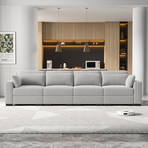 Sofá de 4 Plazas con Reposabrazos y Cojines, Sofa Chaise Longue, ...