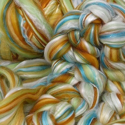 Image of Combed Top Roving. Limited Edition Fiber for Spinning, Needle Felting, Wet Felting, Weaving and Crafting. Fancy, Colorful, Exotic Designer Blend, Coastline