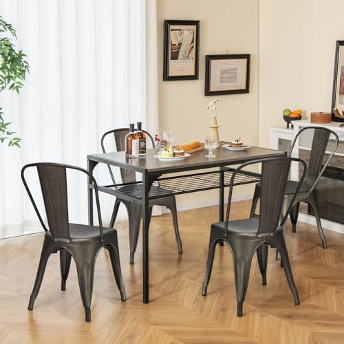 Image of COSTWAY 18 inch Dining Chair Set of 4, Stackable Metal Chairs with Removable Backrest, Home Industrial Bar Chairs Set with High Backrest, for Kitchen, Dining Room, Cafe Bar, Outdoors (Gun Gray)
