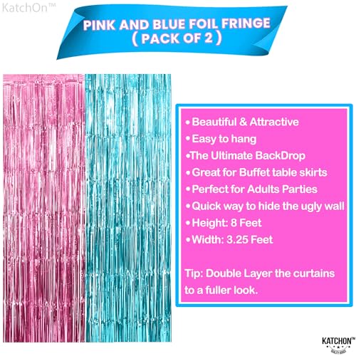 Image of KatchOn, Pink and Blue Streamers - 8 Ft, Pack of 2 | XtraLarge Gender Reveal Tinsel Backdrop for Pink and Blue Decorations | Gender Reveal Decorations, Baby Shower, Happy Birthday Decor