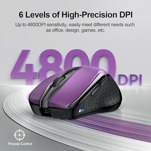Image of TECKNET Wireless Mouse, BT 5.0 /2.4G, Rechargeable 6-DPI Silent, Purple | Bluetooth 5.0 /3.0 & USB A, 2-Device Easy Switch, Wide OS Compatible, 6 Buttons, 6-DPI up to 4800, Ergonomic for S to M Hands