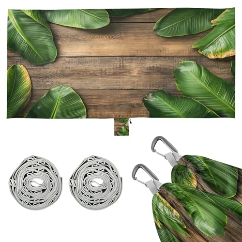 Takiito Spring Green Banana Leaves on Wood Hammock 330 lb Capacity Travel Camping Hammock with Tree Straps, Portable Lightweight for Outdoor Beach Backpacking Backyard Patio