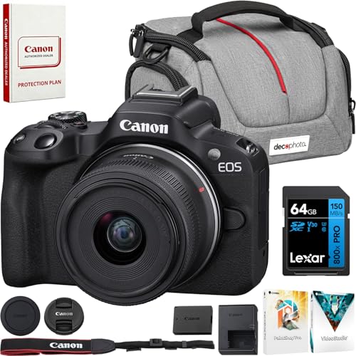 Canon EOS R50 Mirrorless Camera with RF-S 18-45mm F4.5-6.3 is STM Lens (5811C012) Bundle w/Lexar Premium PRO Blue Series 64GB SDXC Memory Card + Deco Essentials Camera Bag + Corel Photo Video Suite