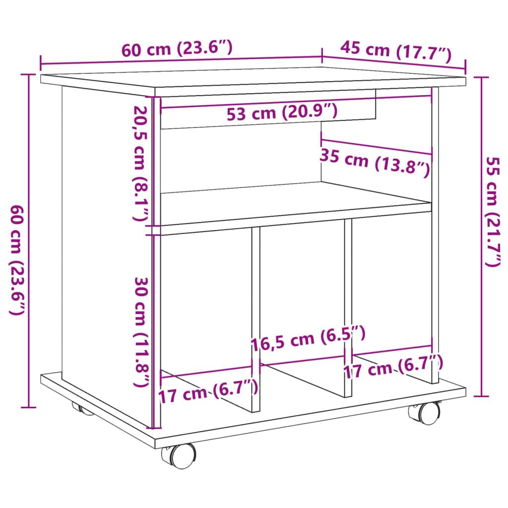 Kontener na kółkach z materiału drewnopochodnego o wyglądzie starego drewna, 60 x 45 x 60 cm, mobilna szafka wielofunkcyjna z miejscem do przechowywania, zamykany, do biura, salonu, sypialni